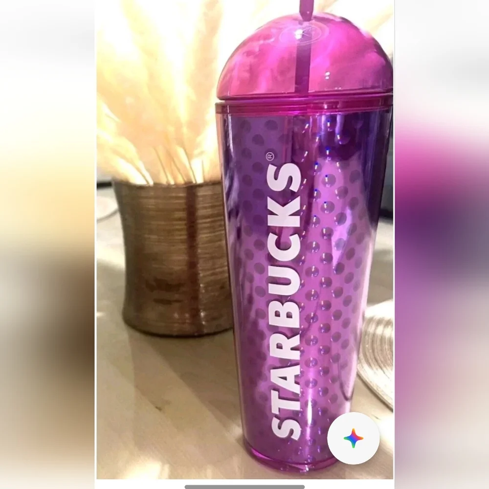 Starbucks 2024 Plastic Tumbler 24 Oz Purple Dome Lid Metallic Floral